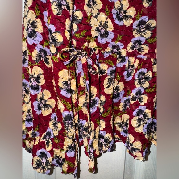 Madewell Drawstring Ruffle-Hem Top in Viola Floral. Size XS EUC - Picture 3 of 15